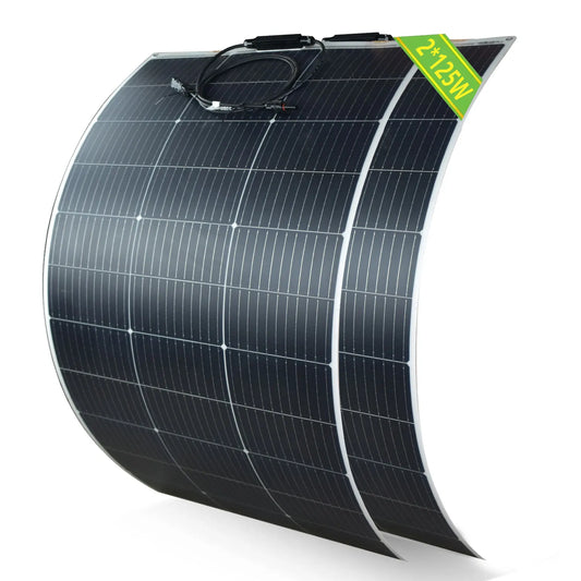 2PCS 125W Flexible Solar Panel 12V Battery Solar Panel, Suitable for Camping RV, Yacht, Outdoor Portable Monocrystalline Solar Panel,