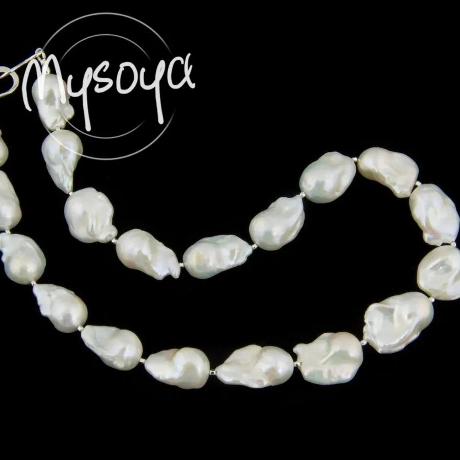 MYSOYA 14-17mm White Baroque Pearl Earrings Necklace Set With Gift Box Perfect Gift For Wedding Birthday Christmas New Year