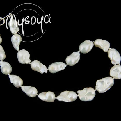 MYSOYA 14-17mm White Baroque Pearl Earrings Necklace Set With Gift Box Perfect Gift For Wedding Birthday Christmas New Year