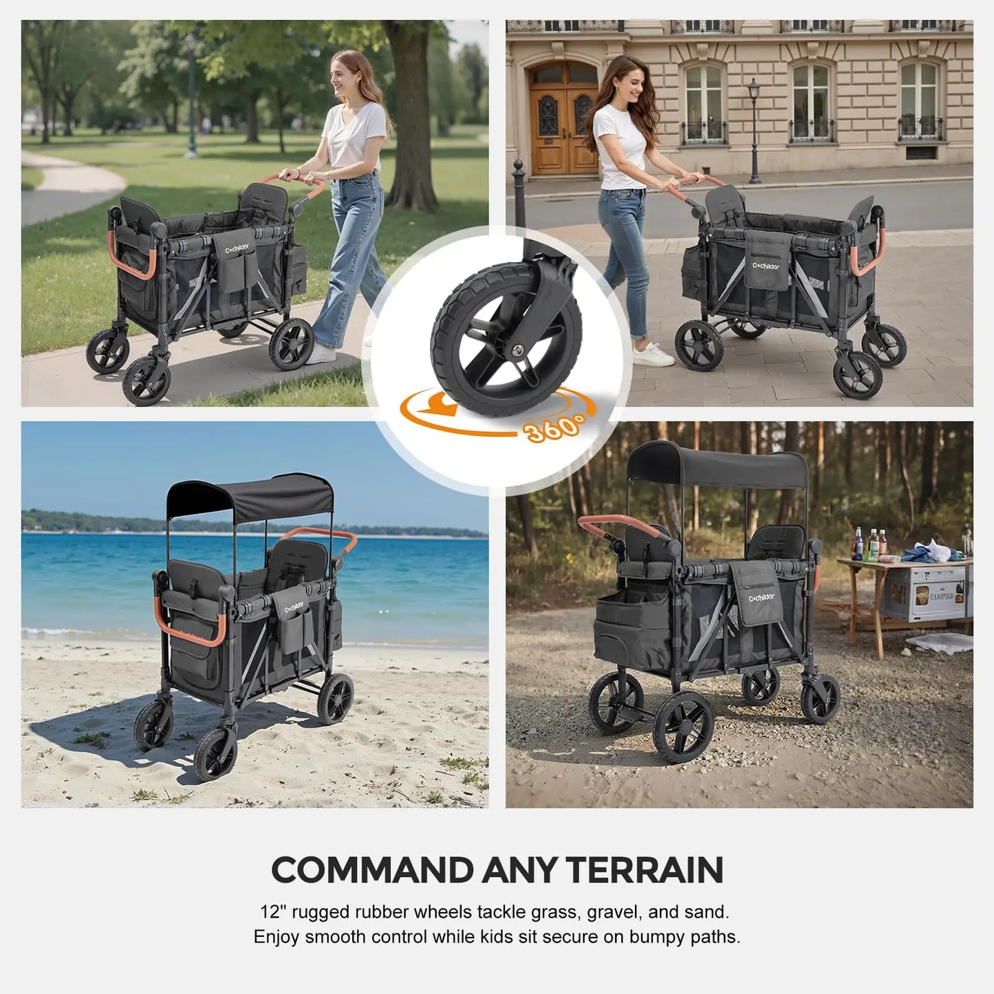 Baby stroller suitable for 2 children, foldable outdoor camping vehicle, shock-absorbing newborn stroller