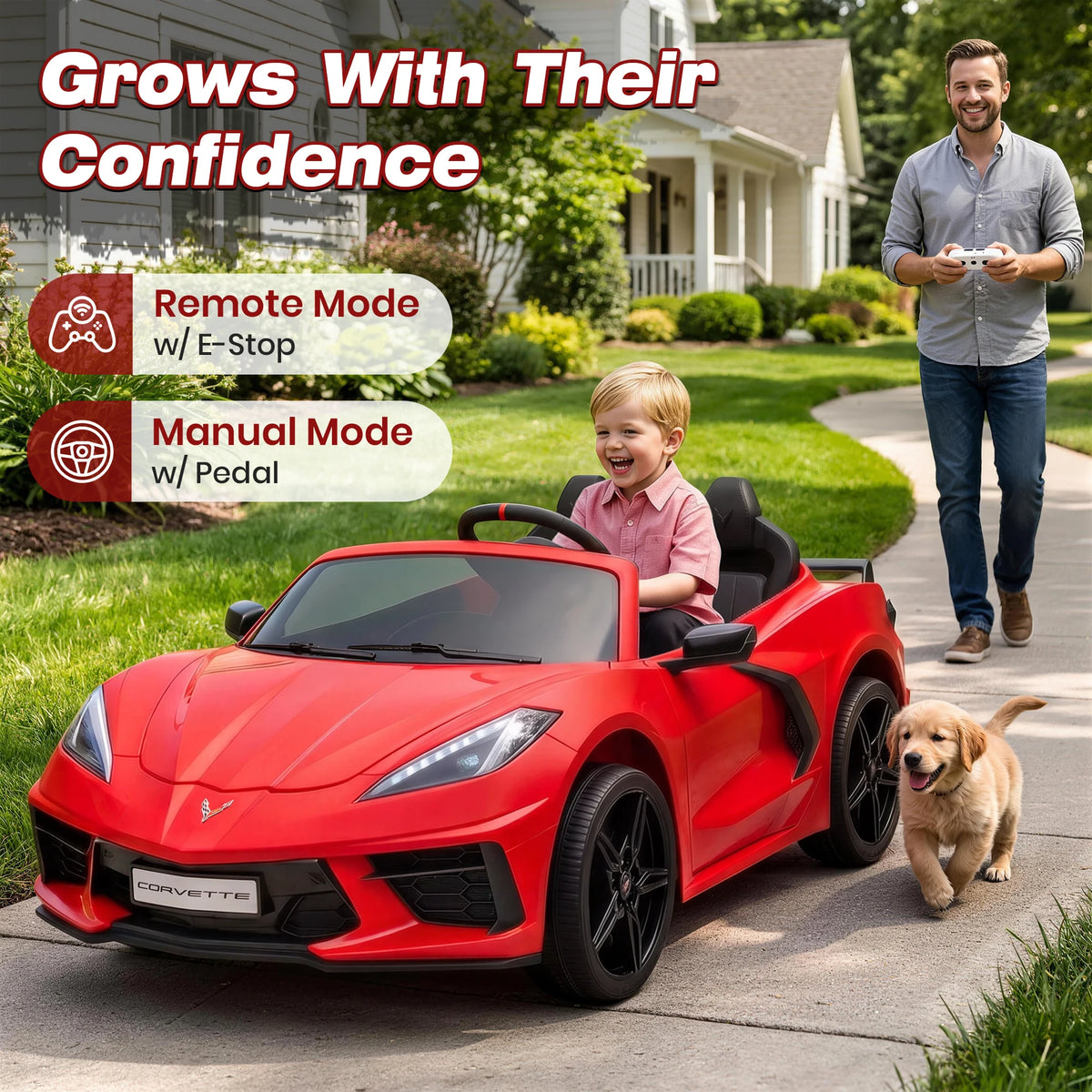 Licensed Corvette 24V Kids Ride On Car 4WD/ 2WD 2 Seater Electric Toy Vehicle, 4x200W Motors, Parent Remote Control, 10" Light Wheels, Dual Drive Modes, Bluetooth Music, XL Large Size Kids Ideal Christmas Halloween Gift for K
