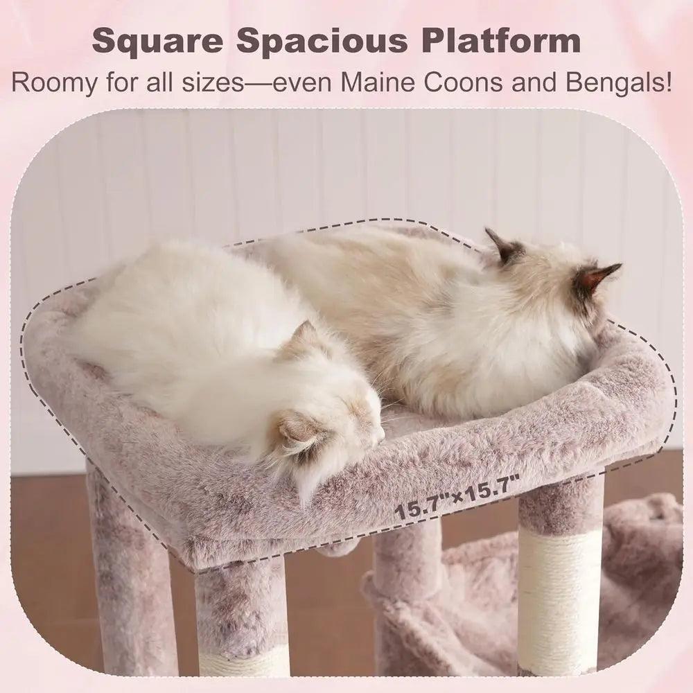 Heybly Heavy Duty Cat Tree, Tower or Indoor Cats Large Adult, Tall Cat Condo House with Extra-Large Baseboard, Multi-Level Plush