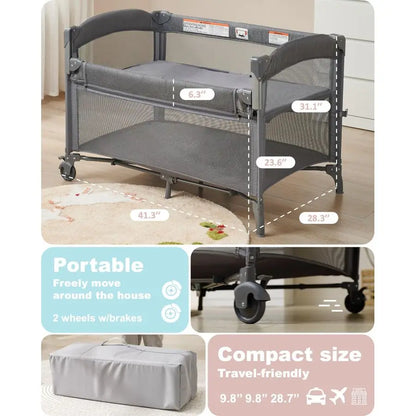 4 in 1 Baby Bassinet Bedside Sleeper, 4 Functions Crib, Playard, Portable Changing Table, Bassinet for Newborn Baby, Bedsaide Be