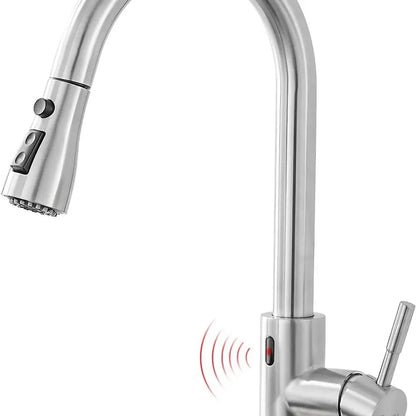 Touchless Kitchen Faucet with Pull Down Sprayer Motion Sensor Hands-Free Smart Activated Brushed Nickel Sink Faucets