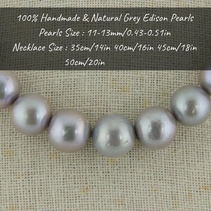 MYSOYA 11-13mm Gray Edison Pearl Earrings Necklace Set With Gift Box Perfect Gift For Wedding Birthday Christmas New Year