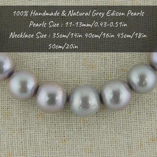 MYSOYA 11-13mm Gray Edison Pearl Earrings Necklace Set With Gift Box Perfect Gift For Wedding Birthday Christmas New Year