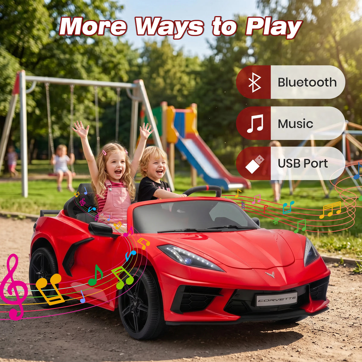 Licensed Corvette 24V Kids Ride On Car 4WD/ 2WD 2 Seater Electric Toy Vehicle, 4x200W Motors, Parent Remote Control, 10" Light Wheels, Dual Drive Modes, Bluetooth Music, XL Large Size Kids Ideal Christmas Halloween Gift for K