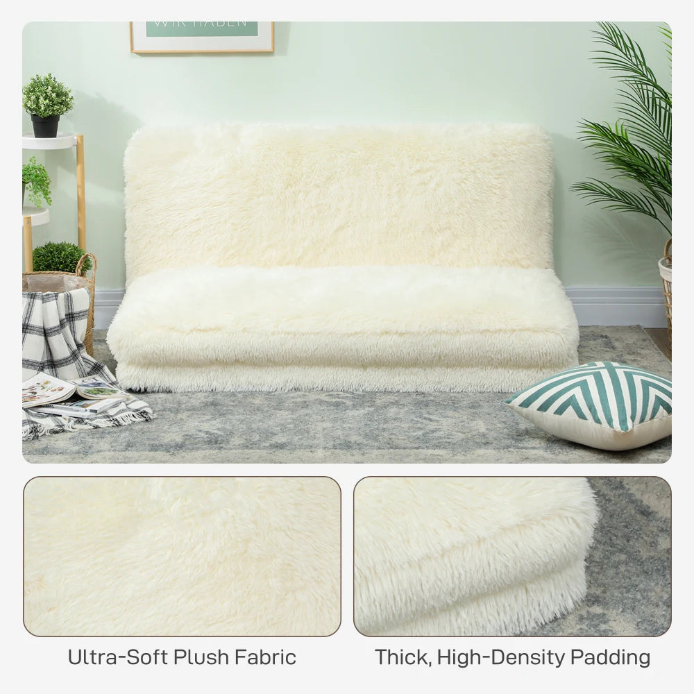Ultra Soft Furry Lazy Floor Sofa, Convertible Floor Bed for Reading Movie Time, High Density Foam Filling, Space Saving Floor Seating for Apartment