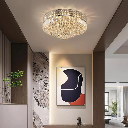 Modern Hallway Crystal Ceiling Light, 16.5 Inch Dimmable Flush Mount Crystal Ceiling Light for bedroom/hall/living room