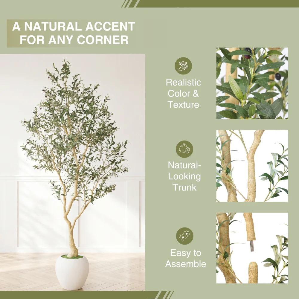 Artificial Olive Tree With Big Decorative White Pot, Tall Indoor & Covered Outdoor Decorative Tree, 1pc/set