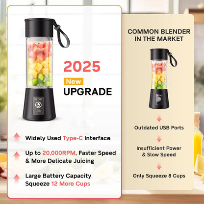 2025 Upgraded Portable Smoothie Blender - Type-C Rechargeable, 13oz Travel Blender, 20,000Rpm, BPA-Free, Ideal for Gym & Office