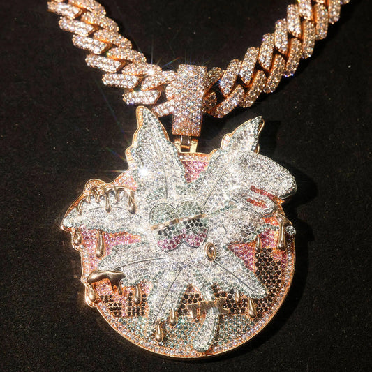 LYEE CYEE Fashionable and Exquisite Hip-Hop Style Jewelry, Large maple leaf Pendant, Flower Pendant Necklace Round Cut Men's Party Accessories Can Be Paired with Cuban Chain Hip-Hop Street Style Birthday Gifts and Unique Jewe
