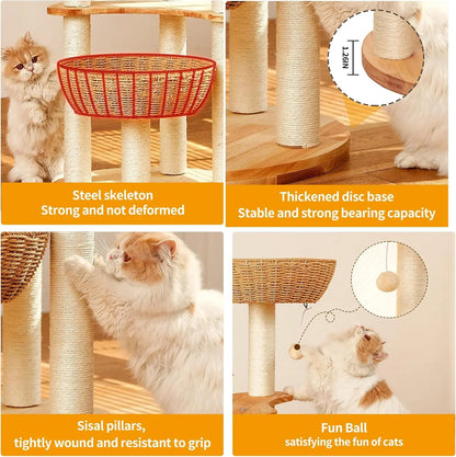 54" Modern Cat Tree Tower for Indoor Cats, Luxury Scratching Post with Sisal Rope, Multi-Level Activity Center