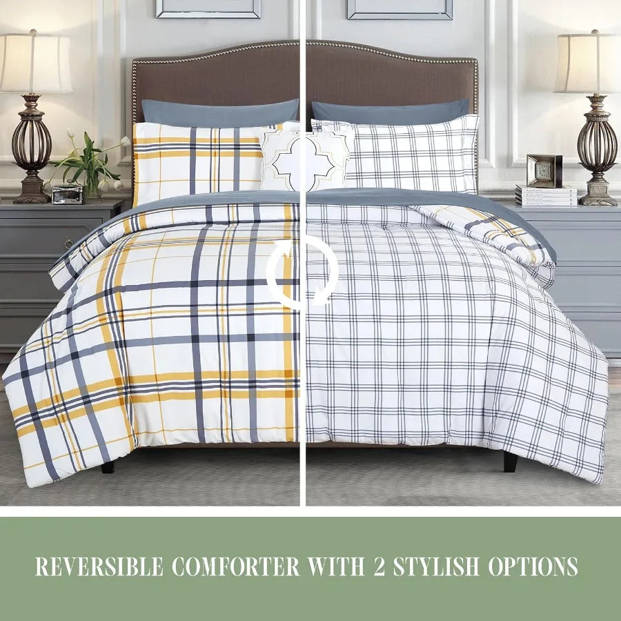 King/California King 8-Piece Lodge Plaid Reversible Comforter Set with All Season Bed in a Bag 4-Piece Sheet Set Featuring Smar