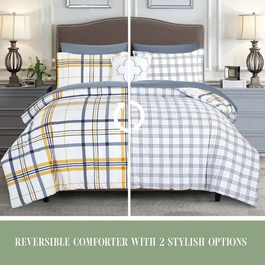 King/California King 8-Piece Lodge Plaid Reversible Comforter Set with All Season Bed in a Bag 4-Piece Sheet Set Featuring Smar