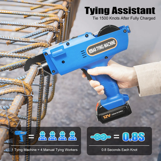 8mm-34mm Automatic Rebar Tier Binding Machine 12V 4500mAh Electric Handheld Rebar Tying Machine Wire Pliers Tool Kit w/Batteries
