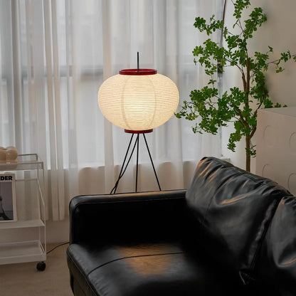 Japanese Rice Paper Floor Lamp 49.2' White Akari Standing Light with 3000K Bulb - Handmade Japandi Noguchi Lantern Shade for Bed