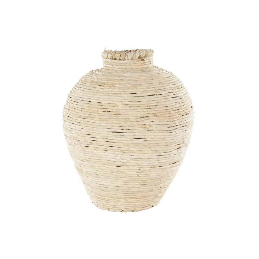 Bamboo Wood Handmade Decorative Vase Wrapped Pot Centerpiece Vase, Vase for Home Decoration 11 x 11 x 14, Cream
