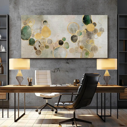 Large Abstract Canvas Wall Art Green and Gold Decorative Painting 29x58 Inches for Kitchen Office Bedroom
