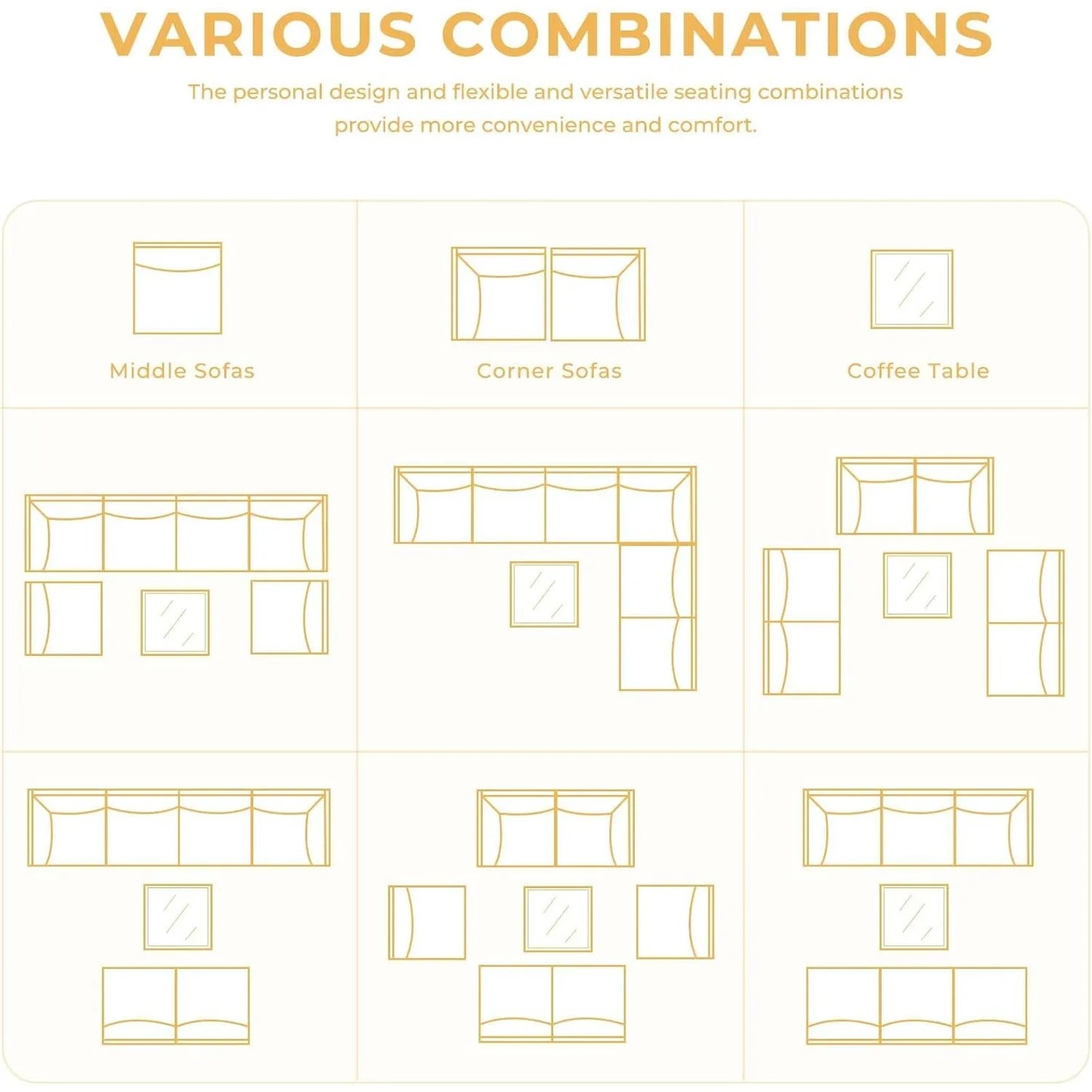 7-Piece Wicker Patio Furniture Set, Water Resistant Thick Cushions and Coffee Table, Beige