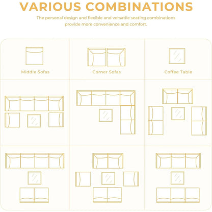 7-Piece Wicker Patio Furniture Set, Water Resistant Thick Cushions and Coffee Table, Beige