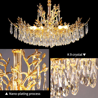 Modern Crystal LED Ceiling Chandelier for Living Room Luxury Dining Room Bedroom Pendant Lamp Gold Round Indoor Light Fixture