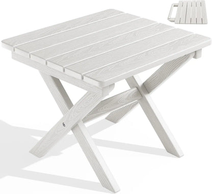Portable Folding Adirondack Side Table, HDPE Outdoor End Table, Weather-Resistant, 110 lbs Capacity, White