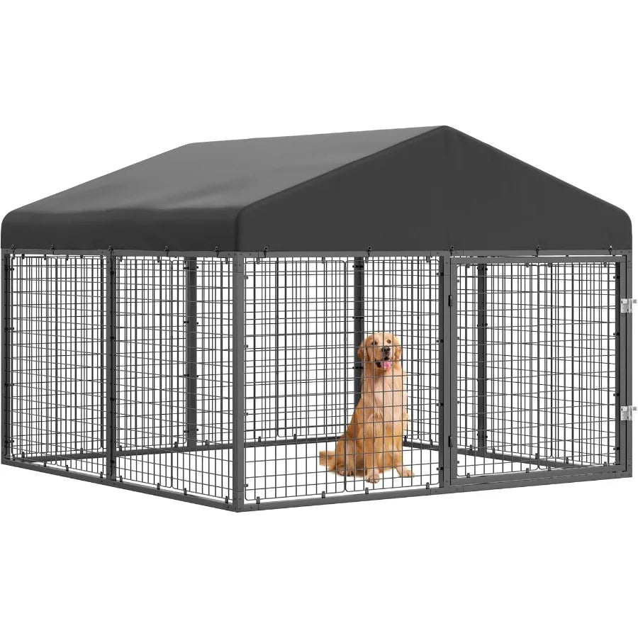 Large Outdoor Dog Enclosure Heavy Duty Dog Cage with Roof Galvanized Steel Dog Kennel Fence with Double Safety Locks 6.56ft x 6
