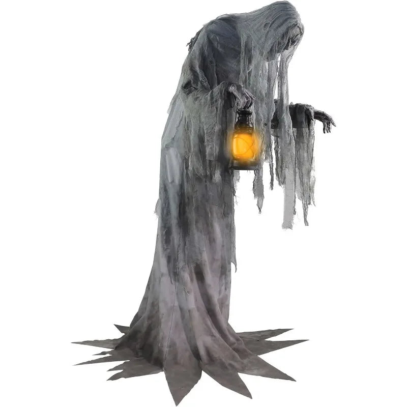 Wailing Graveyard Phantom 7-Ft Animated Halloween Decoration with Lantern - Spooky Haunted House Animatronic