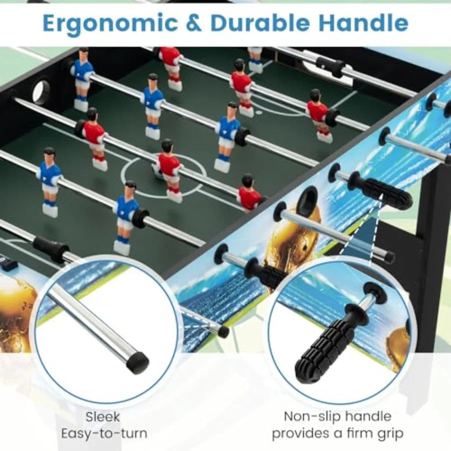 Foosball Table 2-in-1 Tabletop and Freestanding Soccer Game Table with Detachable Leg Ergonomic Handle 2 Balls Adults Youth Foo