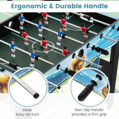 Foosball Table 2-in-1 Tabletop and Freestanding Soccer Game Table with Detachable Leg Ergonomic Handle 2 Balls Adults Youth Foo