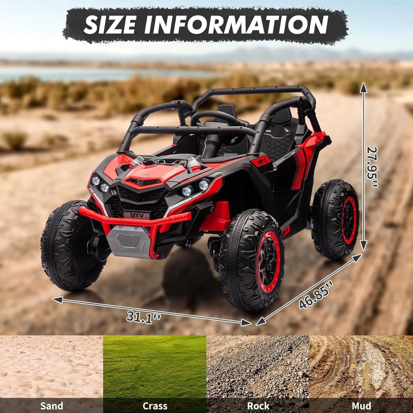 24V 2-Seater Kids Ride on Car with Remote Control 4WD Electric Truck Off-Road UTV with 4-Wheel Shock Absorber, LED Lights, Music