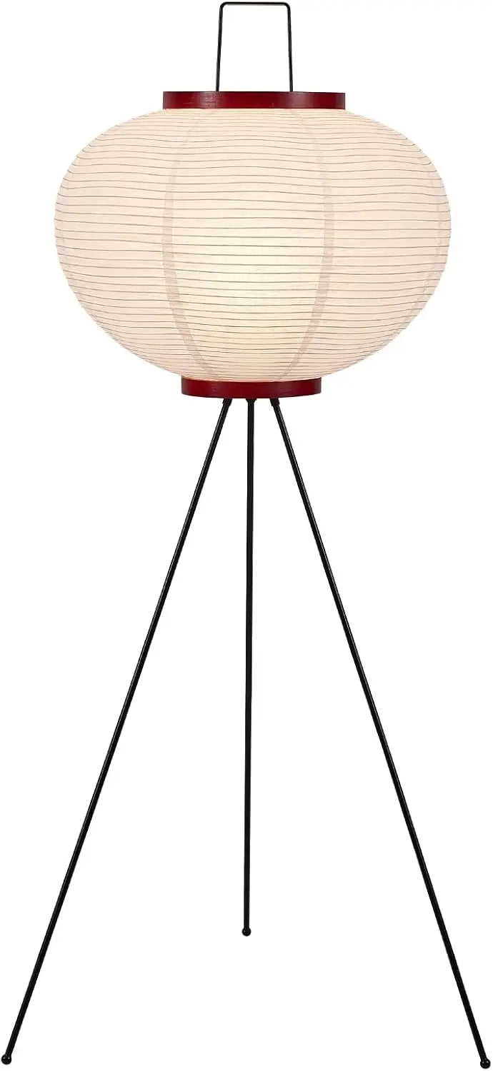 Japanese Rice Paper Floor Lamp 49.2' White Akari Standing Light with 3000K Bulb - Handmade Japandi Noguchi Lantern Shade for Bed