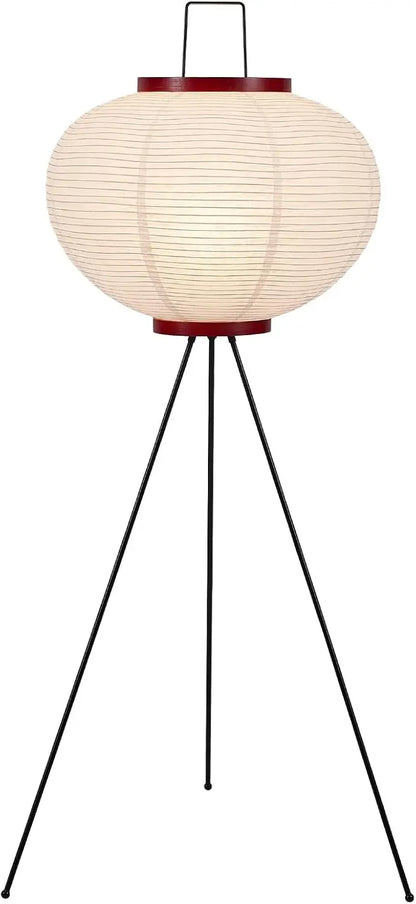 Japanese Rice Paper Floor Lamp 49.2' White Akari Standing Light with 3000K Bulb - Handmade Japandi Noguchi Lantern Shade for Bed