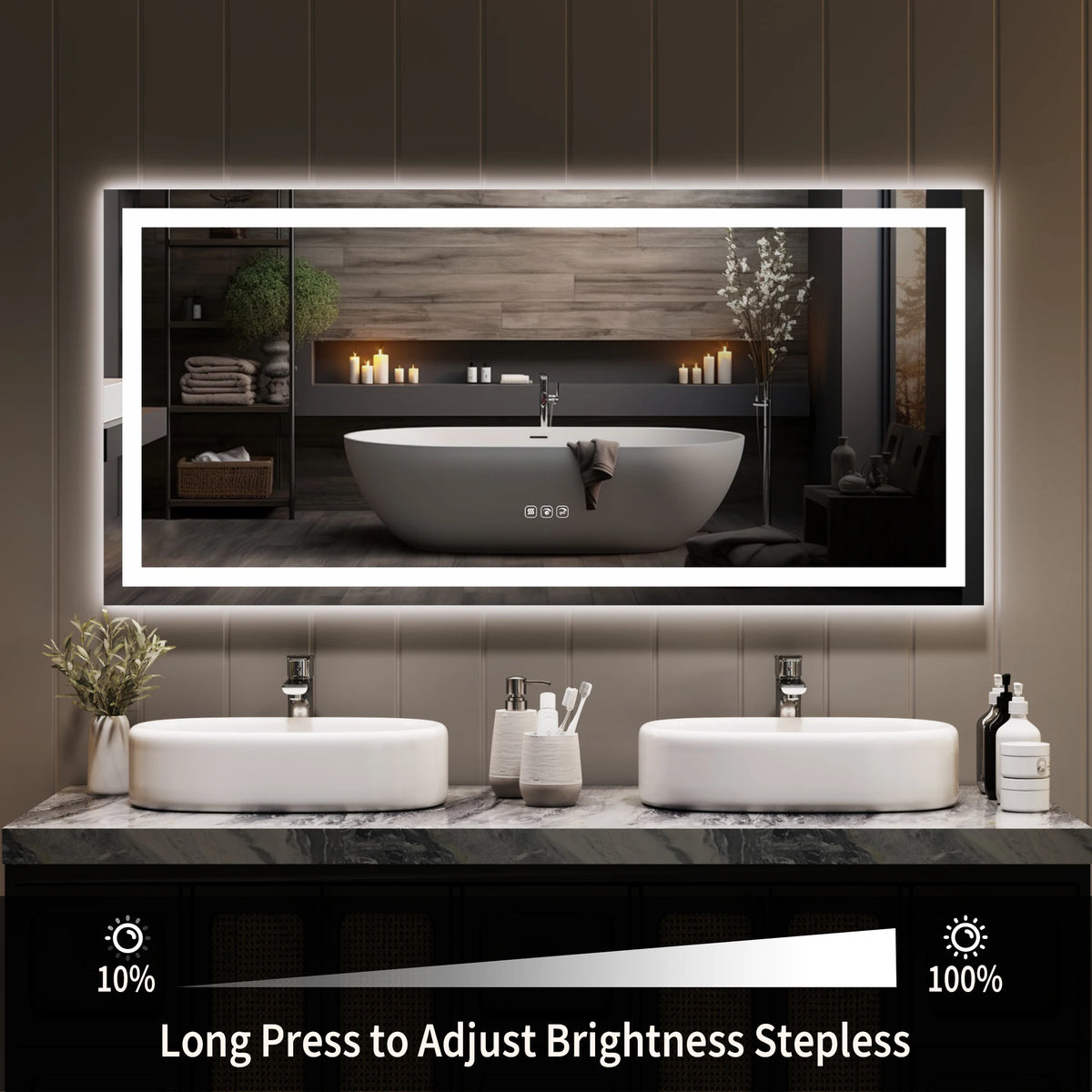 LED Bathroom Mirror Anti-Fog Shatter-Proof with 3X Magnifier Dimmable 3-Color Front/Backlit Wall-Mounted Vanity Mirror with Memory Function