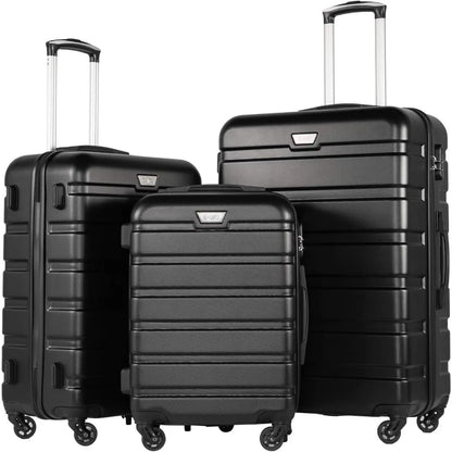 Coolife 3-Piece Hardshell Spinner Luggage Set with TSA Lock - Black (20, 24, 28)