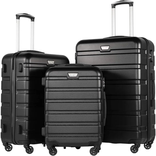 Coolife 3-Piece Hardshell Spinner Luggage Set with TSA Lock - Black (20, 24, 28)