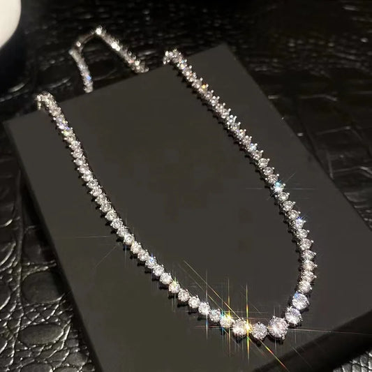 New S925 Silver Moissanite Collarbone Chain Necklace with Fashionable Temperament, Water Droplet Round Diamond Row Full Diamond Necklace, Suitable for Gift Giving, Parties and Weddings, Men and Women's and Holiday Wearing, th