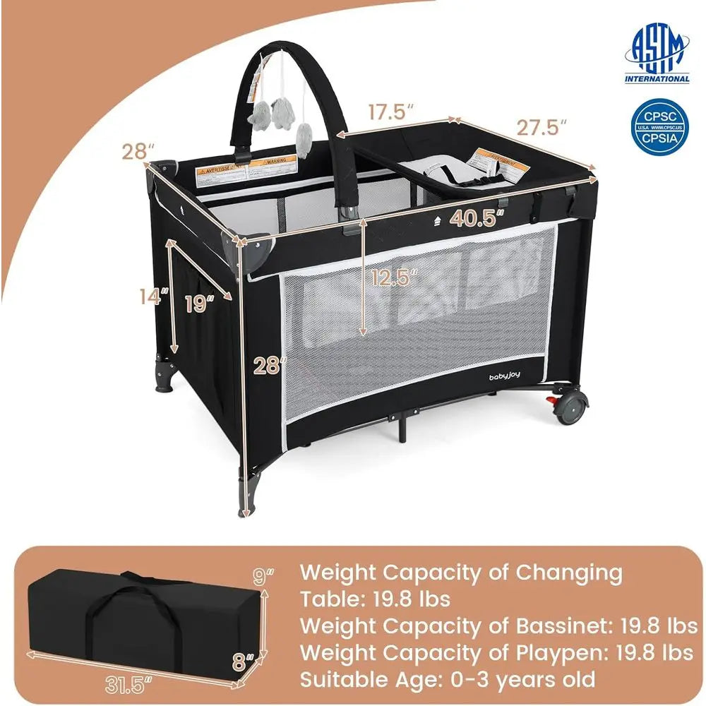 Portable 3-in-1 Playard: Travel Crib, Bassinet, and Changing Table for Babies & Toddlers