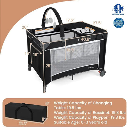 Portable 3-in-1 Playard: Travel Crib, Bassinet, and Changing Table for Babies & Toddlers