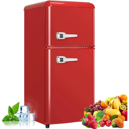 3.2 Cu.ft Compact Refrigerator Red 2 doors Mini Fridge with Freezer, Retro Design Small Drink Chiller for Home, Office