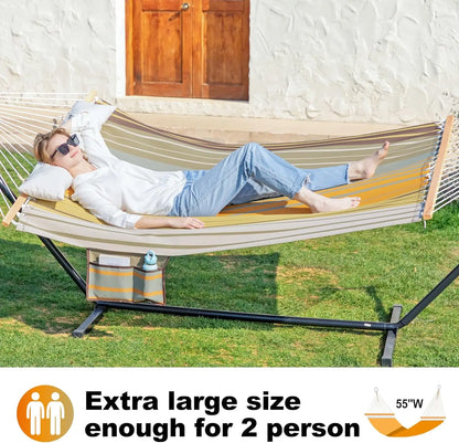 Waterproof Double Hammock with Stand, 2 Person 55'' Large Quick Dry Textilene, Outdoor Heavy Duty for 475lbs Capacity