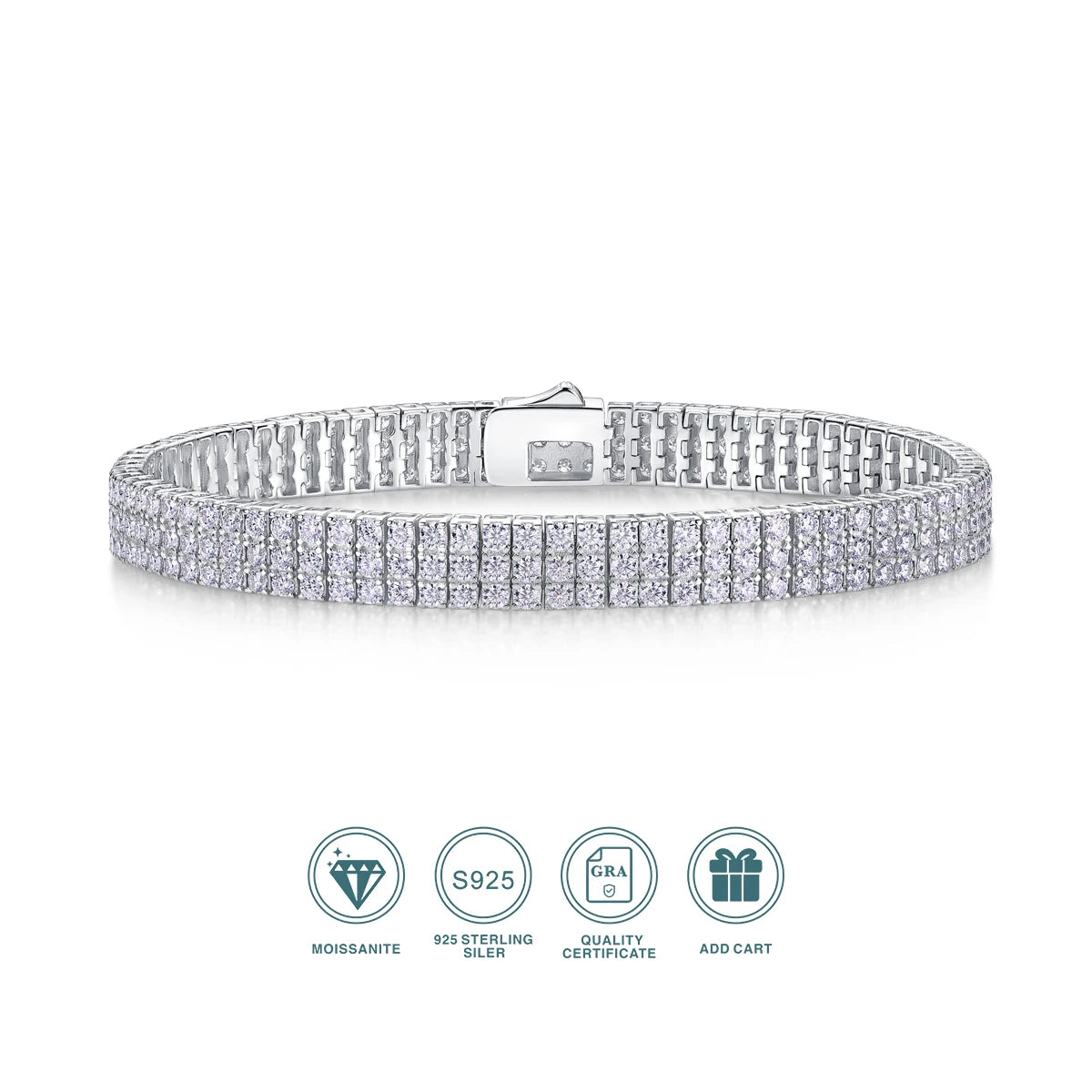 JIUZUAN Moissanite Wide Tennis Bracelet 925 Sterling Silver 18K Gold Plated Statement Jewelry for Party Gift for Women