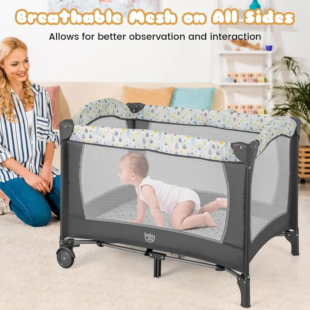 Portable 3-in-1 Playard with Bassinet, Changing Station, and Music, Suitable for Newborns to Toddlers