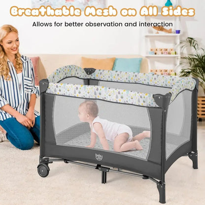 Portable 3-in-1 Playard with Bassinet, Changing Station, and Music, Suitable for Newborns to Toddlers