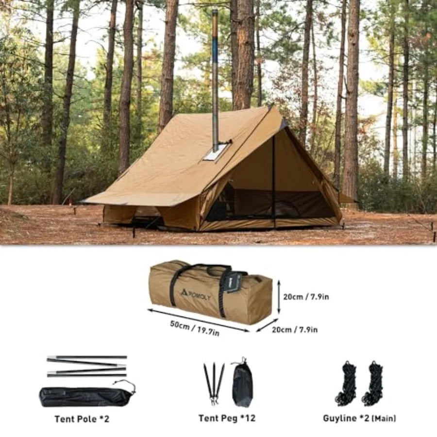 Camping Hot Tent Cabin Tent Chalet 70 Pro Portable Wall Tent with Stove Jack and Two Poles for 2-3 Person Hiking Backpacking