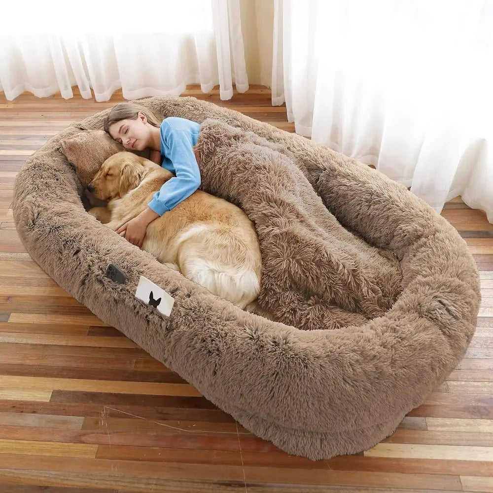 Human Dog Bed, Large Dog Beds for Humans Size Fits You and Pets, Washable Faux Fur Orthopedic Human Pet Bed for People Doze Off,