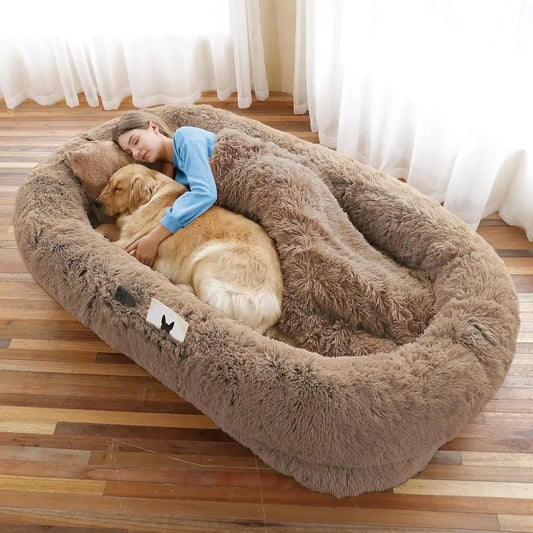 Human Dog Bed, Large Dog Beds for Humans Size Fits You and Pets, Washable Faux Fur Orthopedic Human Pet Bed for People Doze Off,
