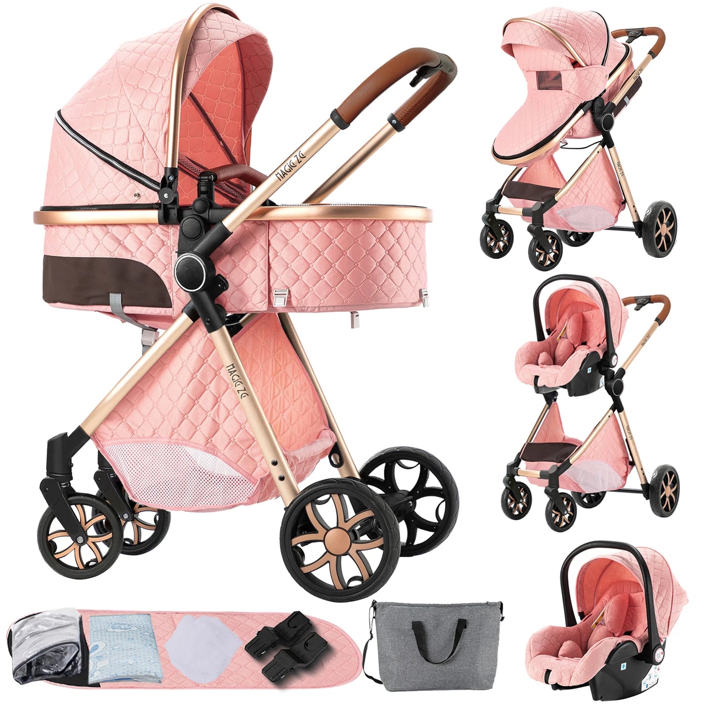 Baby Stroller 3-in-1 Lightweight stroller Travel System Multifunctional Pram with Aluminum Frame Compact Stroller for Newborn