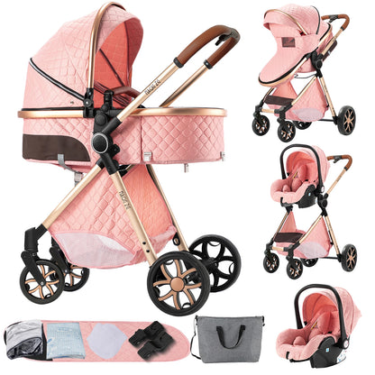 Baby Stroller 3-in-1 Lightweight stroller Travel System Multifunctional Pram with Aluminum Frame Compact Stroller for Newborn